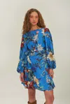 Farm Rio Active Blue Surreal Flowers Wrap Lenzing Ecovero Mini Dress In Blue Surreal Flowers