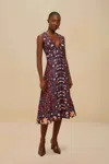 Farm Rio Active Boho Floral Scarf Navy Blue Midi Dress