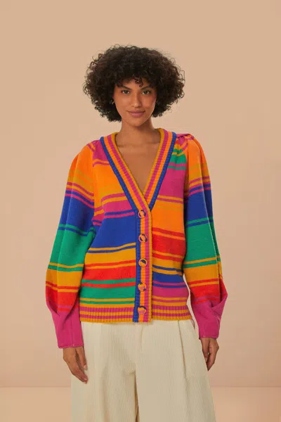 Farm Rio Bold Stripes Knit Cardigan In Multi