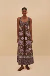 Farm Rio Active Brown Palm Dream Lenzing Ecovero Euroflax Maxi Dress In Palm Dream Brown
