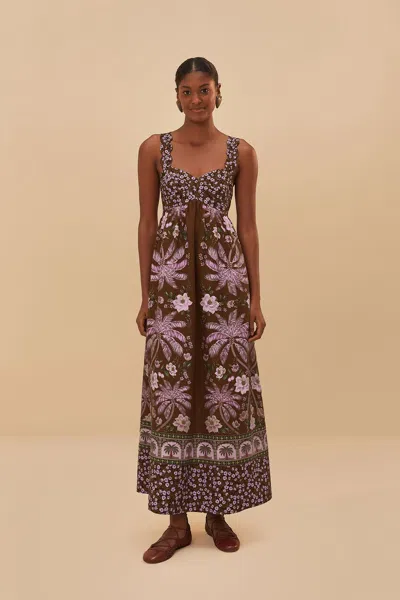 Farm Rio Active Brown Palm Dream Lenzing Ecovero Euroflax Maxi Dress In Palm Dream Brown