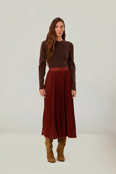 Farm Rio Active Brown Pleated Maxi Skirt In Red