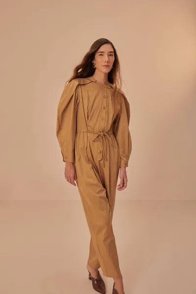 Farm Rio Brown Raglan Sleeve Jumpsuit In Neutral