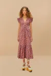 Farm Rio Brown Tiny Yard Butterfly Midi Dress In Tiny Yard Brown