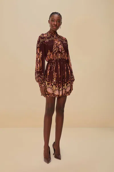 Farm Rio Burgundy Bella Knotted Neckline Mini Dress