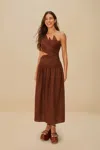 Farm Rio Active Burgundy Leaves Cut-out Lenzing Ecovero Euroflax Midi Dress