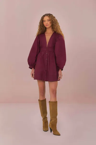 Farm Rio Active Burgundy Puff Sleeve Mini Dress