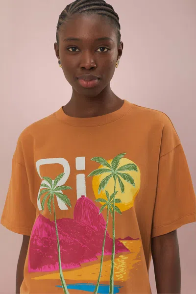 Farm Rio Active Caramel Rio Organic Cotton Relaxed T-shirt In Orange