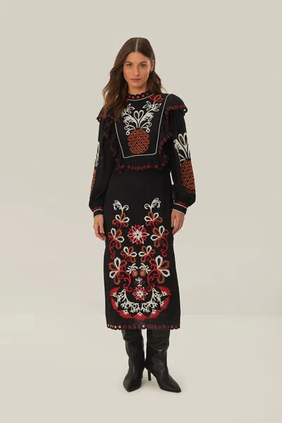 Farm Rio Active Cashew Mandala Richilieu Long Sleeve Maxi Dress In Cashew Mandala Black
