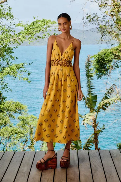 Farm Rio Active Coconut Tree Tapestry Macrame Yoke Maxi Dress