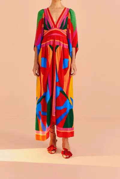 Farm Rio Active Colorful Leaves Midi Dress In Colorful Leaves Scarf Multicolor