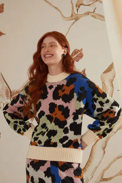Farm Rio Colorful Leopard Knit Sweater In Multi