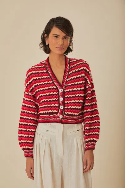 Farm Rio Active Colorful Stripes Crochet Cardigan In Pink