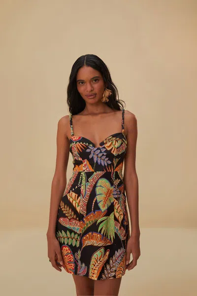 Farm Rio Cool Foliage Black Mini Dress