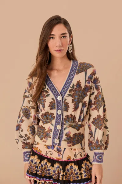Farm Rio Cream Ainika Maxi Floral Knit Cardigan In Multi