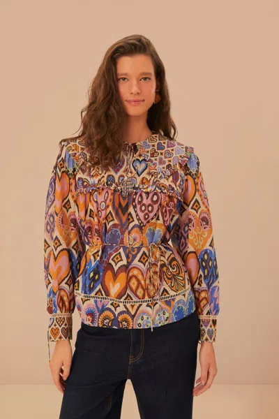 Farm Rio Cream Hearts Ikat Blouse In Multi