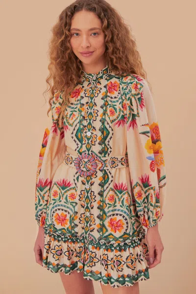 flower tapestry embroidered dress farm rio FARM Rio Emily Floral Tapestry drawstring midi dress main image 1