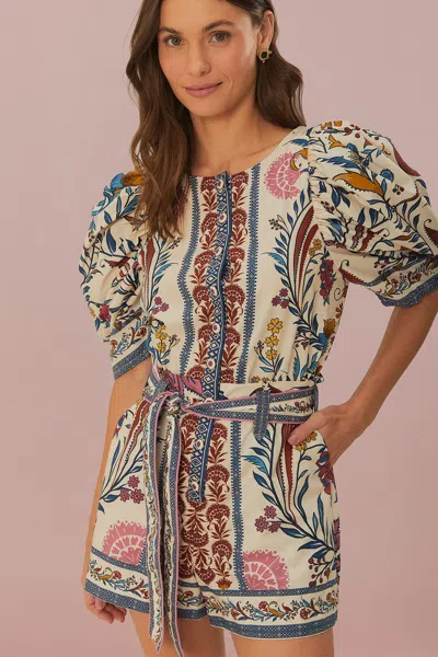 Farm Rio Active Cream Romantic Lightness Belted Romper In Multi