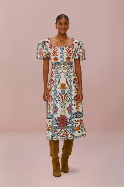 Farm Rio Active Cream Romantic Lightness Short Sleeve Midi Dress In Romantic Lightness Cream