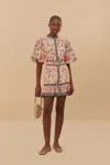 Farm Rio Active Cream Superbloom Tapestry Puff Sleeve Mini Dress In Superbloom Tapestry Cream