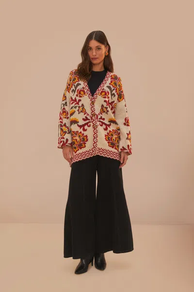 Farm Rio Cream Toucans Scarf Knit Cardigan In Multi