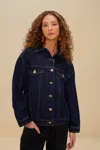Farm Rio Dark Denim Buttoned Jacket In Blue