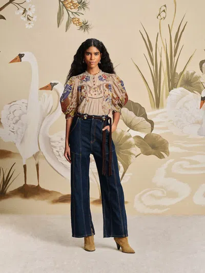 Farm Rio Active Dark Denim High Waist Snips Pants In Blue