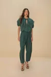 Farm Rio Active Dark Green Topstitched Clochard Pants