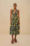 Farm Rio Active Delicate Pineapple Navy Blue Midi Dress Sleeveless