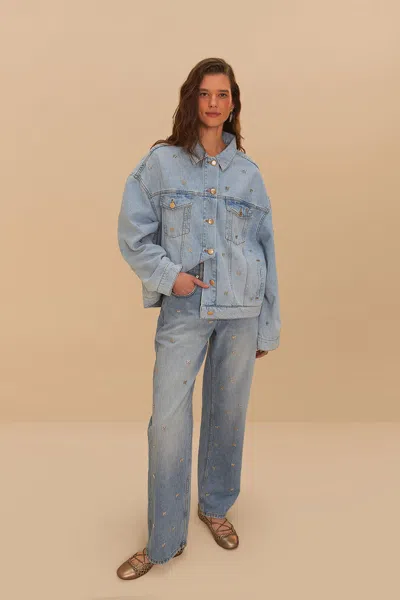 Farm Rio Active Denim Embroidered Bows Pants