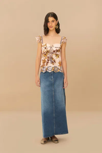 Farm Rio Active Denim Side Slit Maxi Skirt