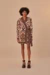Farm Rio Glam Tapestry Knit Wrap Dress In Glam Tapestry Burgundy
