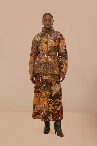 Farm Rio Gold Savana Dream Reversible Puffer Jacket In Savana Dream Caramel