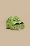 Farm Rio Green And Yellow Braided Raffia Platform Sandal