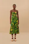Farm Rio Active Green Banana Aquarela Midi Dress In Banana Aquarela Green