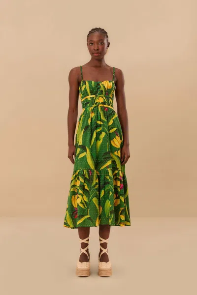 Farm Rio Active Green Banana Aquarela Midi Dress In Banana Aquarela Green