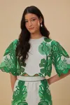 Farm Rio Active Green Color Festival Euroflax Blouse