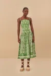 Farm Rio Active Green Delicate Tapestry Euroflax Premium Linen Midi Dress In Delicate Tapestry Green