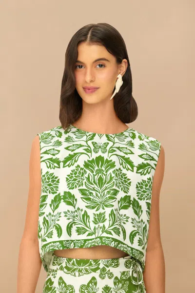 Farm Rio Active Green Delicate Tapestry Lenzing Ecovero Euroflax Blouse