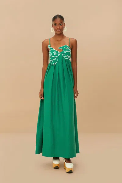 Farm Rio Active Green Fish Top Lenzing Ecovero Euroflax Midi Dress