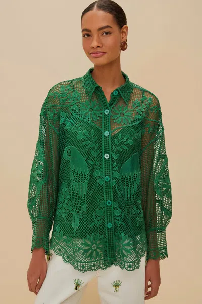 Farm Rio Active Green Landscape Guipure Shirt