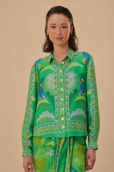 Farm Rio Green Macaw Scarf Lenzing Ecovero Viscose Shirt