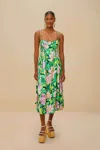 Farm Rio Active Green Painted Flowers Lenzing Ecovero Euroflax Midi Dress