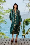 Farm Rio Active Green Pineapple Embroidered Euroflax Premium Linen Tunic Maxi Dress