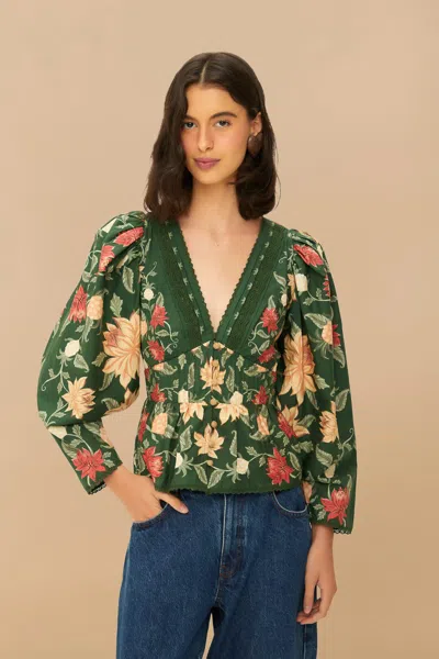 Farm Rio Active Green Pineapple Garden Blouse