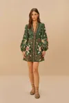 Farm Rio Active Green Pineapple Garden Long Sleeve Mini Dress In Pineapple Garden Green