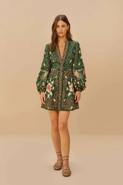 Farm Rio Active Green Pineapple Garden Long Sleeve Mini Dress In Pineapple Garden Green