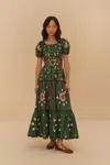 FARM RIO ACTIVE GREEN PINEAPPLE GARDEN ORGANIC COTTON MAXI DRESS