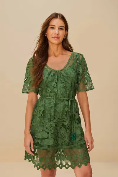 Farm Rio Active Green Pineapple Guipure Mini Dress