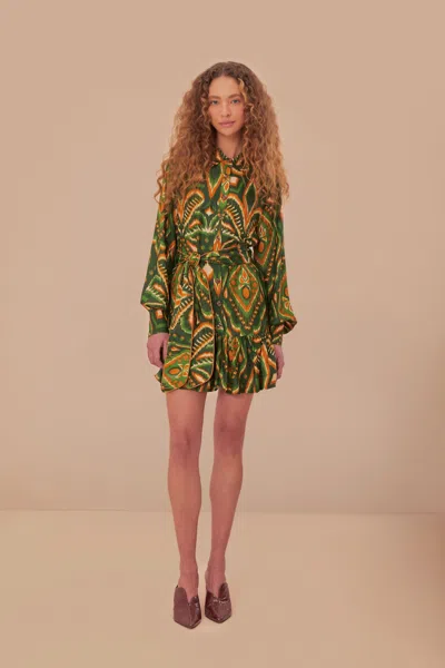 Farm Rio Green Pineapple Ikat Lenzing Ecovero Viscose Mini Dress In Pineapple Ikat Green